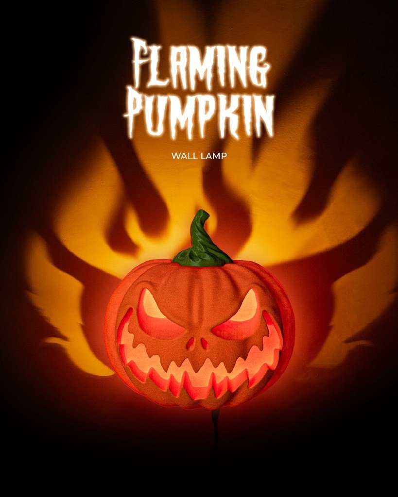 [BN3D-000856] Lámpara de pared de calabaza en llamas