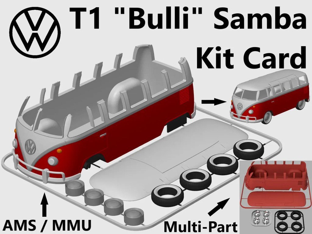 [BN3D-001092] VW T1 Bus Kit Card completo de una sola color