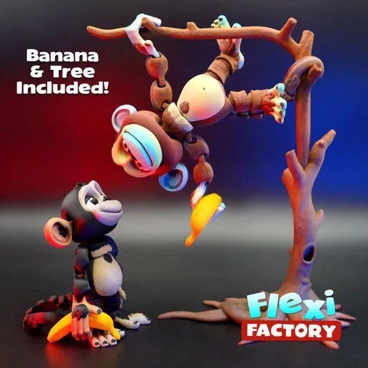 Factory Monkey With Tree And Banana Flexible Articulado