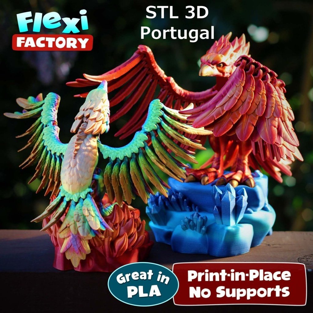 [BN3D-000148] Factory Phoenix Stand Crystal + Fire 3D Portugal Flexible Articulado