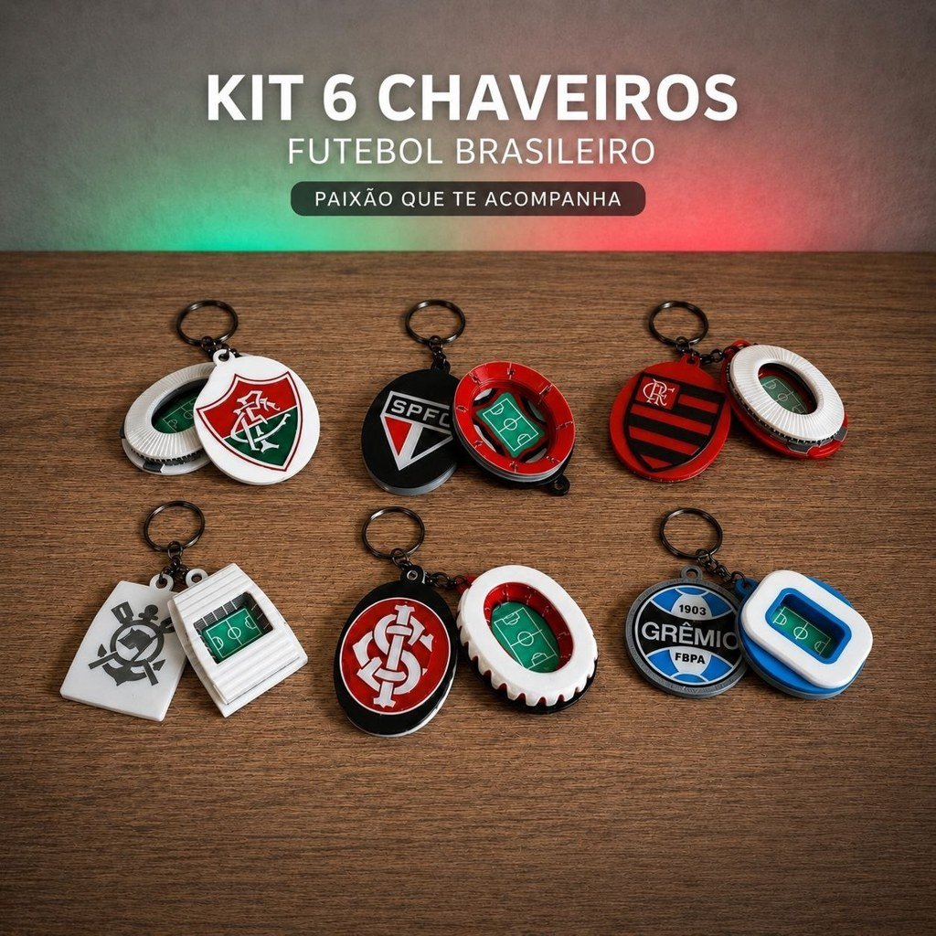 Kit 6 Chaveiros Futebol Brasileiro
