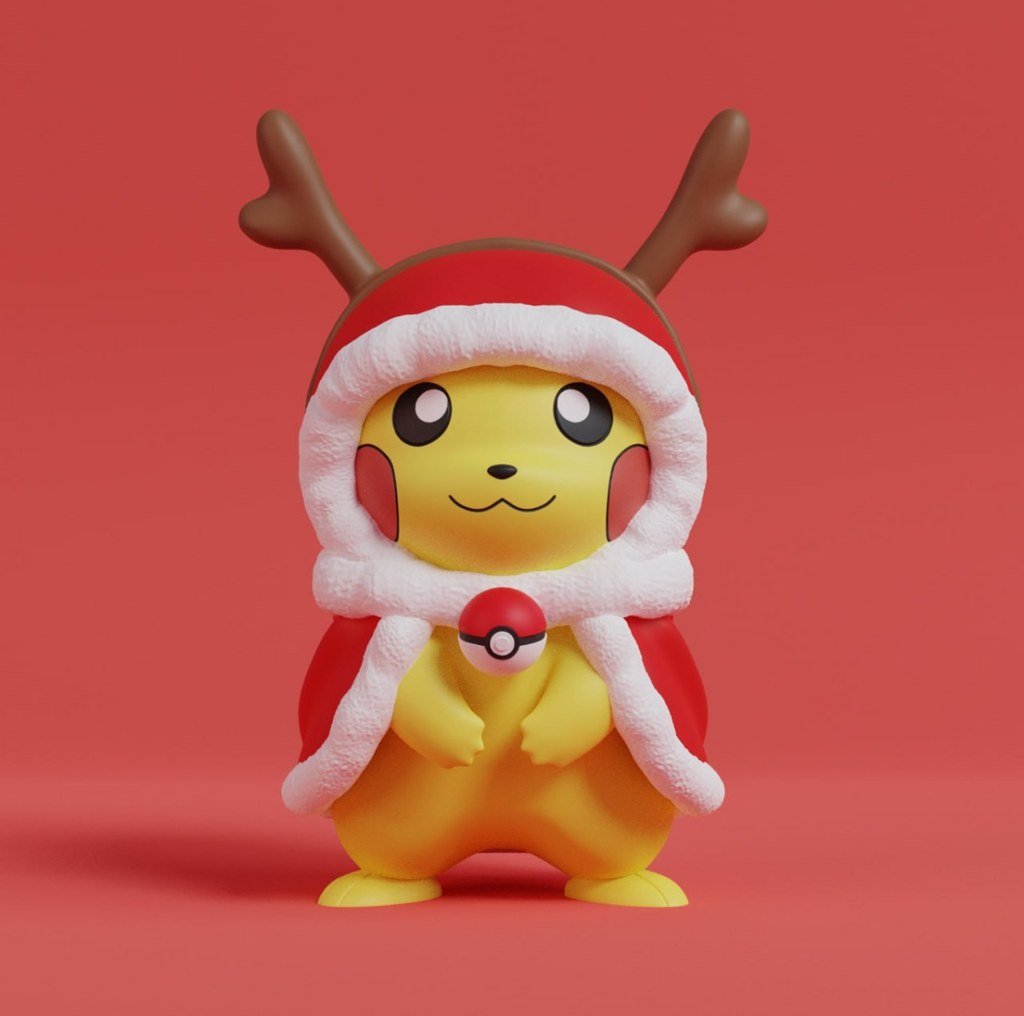 Pikachu navideño con capucha de reno