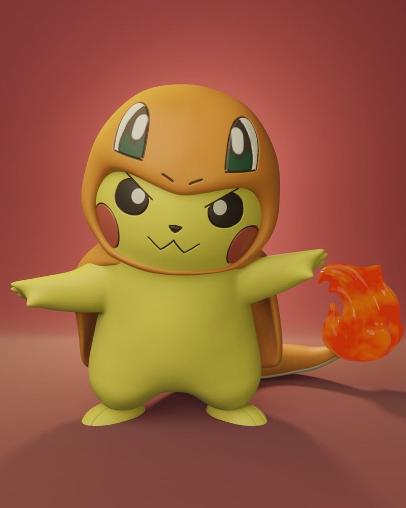 Pikachu disfrazado de Charmander