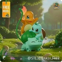 Diorama de Charmander, Bulbasaur y Squirtle