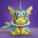 Pikachu disfrazado de Vaporeon